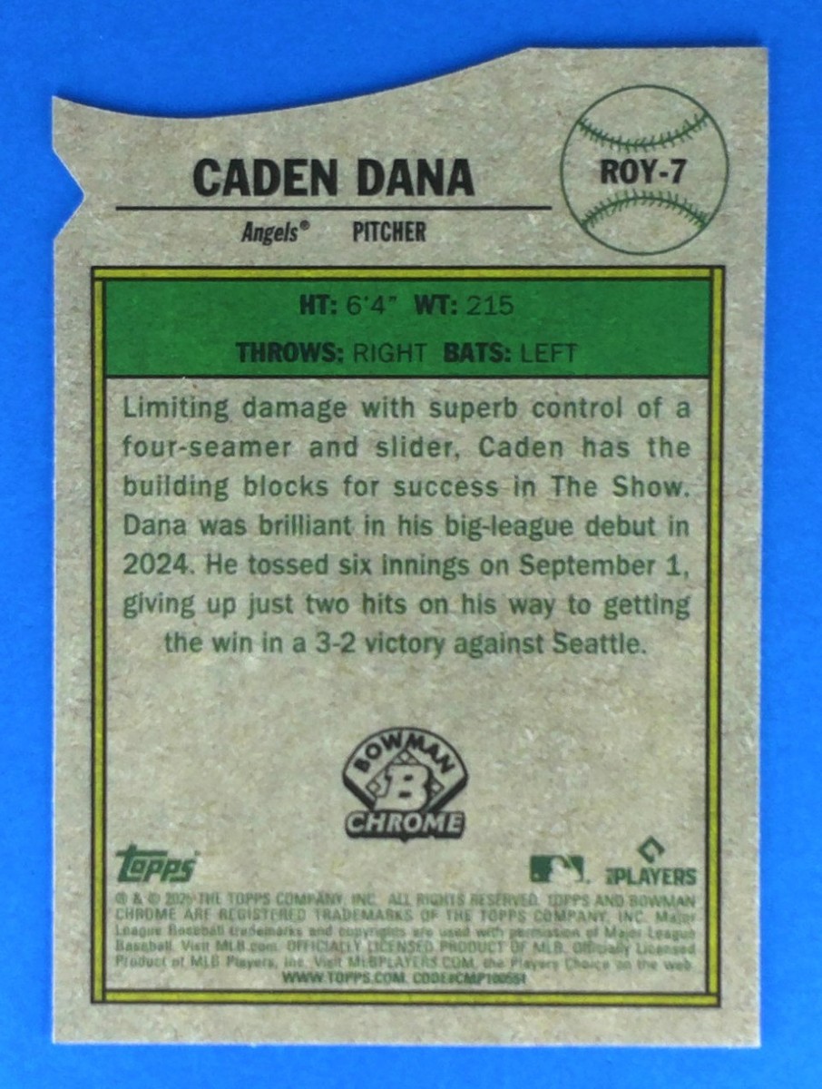 McCoy Rathman 6.1クリーム 今週のみ値下げ 2025 BOWMAN CHROME CADEN DANA #ROY-7 DIE CUT Baseball CARD Rookie