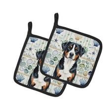 Caroline's Treasures Greater Swiss Mountain Dog Coastal Sea Glass Pair Potholder