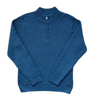 Saltrock Flint Zopfmuster 1/4 Zip Pullover mit Wolle Blau Herren M Grobstrick Heavy Knit