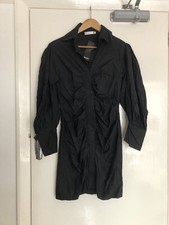 Nasty Gal Ruched Puff Sleeve Shirt Dress Black Large BNWT