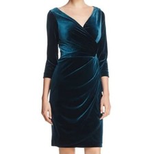 Betsey Johnson Emerald Green Velvet Cocktail Party Dress Ruched Women's Size 10