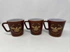 Vintage Pyrex Eagle Mugs Set of 3 Brown Milk Glass 709 USA 10oz 1970s Patriotic