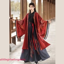 Chinese Hanfu Costume Men Halloween Carnival Cosplay Party Outfit Red Black Suit