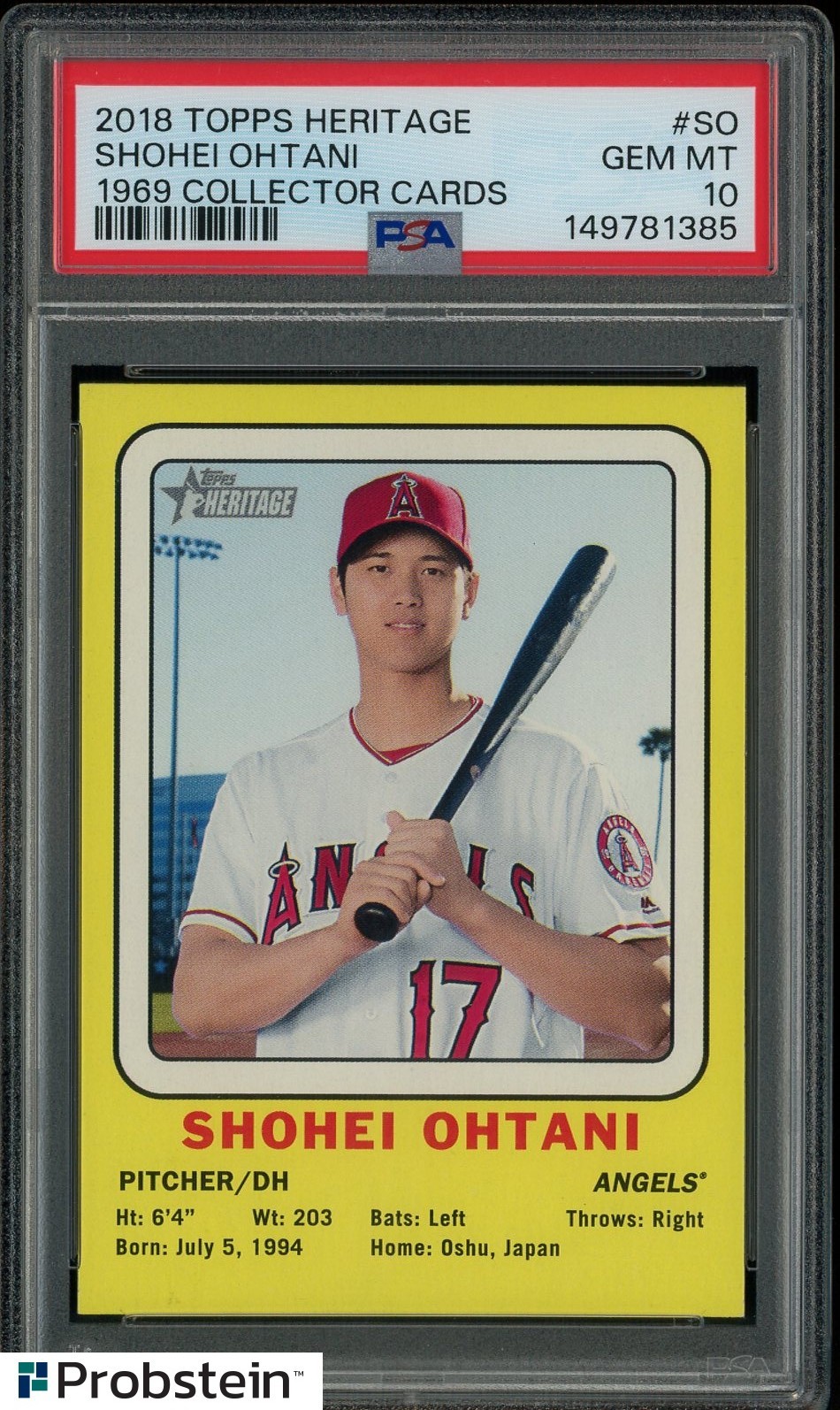 2018 Topps Heritage 1969 Collector Cards Shohei Ohtani Angels RC Rookie PSA 10