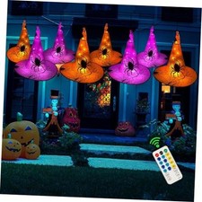 Halloween Decorations 8 Pcs Lighted Hanging Witch Hats, with 8 Modes 1 Pack