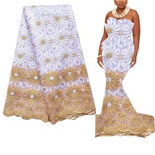 WorthSJLH French Lace Fabric 5 Yards White Gold Nigerian African Lace Fabric ...