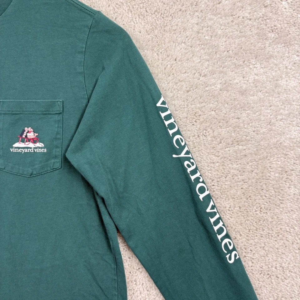 Vineyard Vines T Shirt Boys Size Large (16) GreenLong Sleeve Happy Holidays - Image 4 of 4