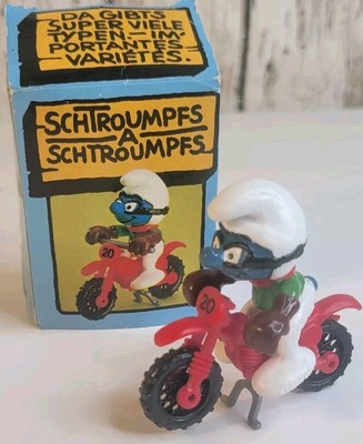 Super Smurf Figure Peyo Schleich Bike Motorcycle- German Box-Missing Handle Bar