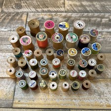 Vintage Wood Thread Spools Lot Of 46 Empty  Full Various Sizes Brands Colors 2