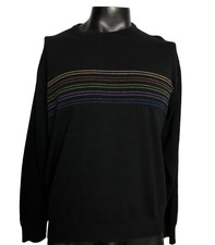 Dockers Men's L Black Pullover Sweater Multicolor Chest Stripes Crew Neck Soft