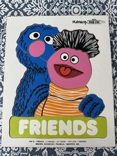 Vintage 1974 Sesame Street Wooden Puzzle Grover  Franklin   Playskool 9 Piece