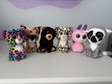 TY Beanie Boo Plush Lot Of 6 No Tags Lemur Rainbow Cheetah Bear Snail Lynx