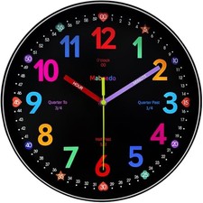 Colorful Teaching Wall Clock Learning Classroom Clock, Battery 8 Inch Black