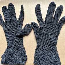 Vintage Black Cotton 100 Crochet Fancy Dressy Small Ladies Gloves