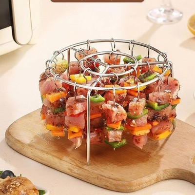 Air Fryer Grill Rack Set 24 Stainless Steel BBQ Skewers Kabob Holder Rack