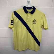 Polo Ralph Lauren Banner Striped 2 Mesh Polo Shirt Men 2XLT Yellow Flesh Pony