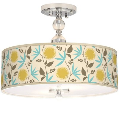 Luxe Modern Ceiling Light Semi Flush Mount Fixture 16'' Nickel Dahlia Drum Shade