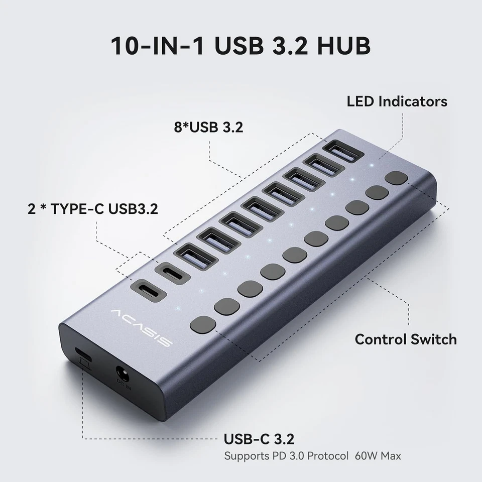 Aluminum USB Splitter, 10Gbps Data Transfer - Image 4 of 4