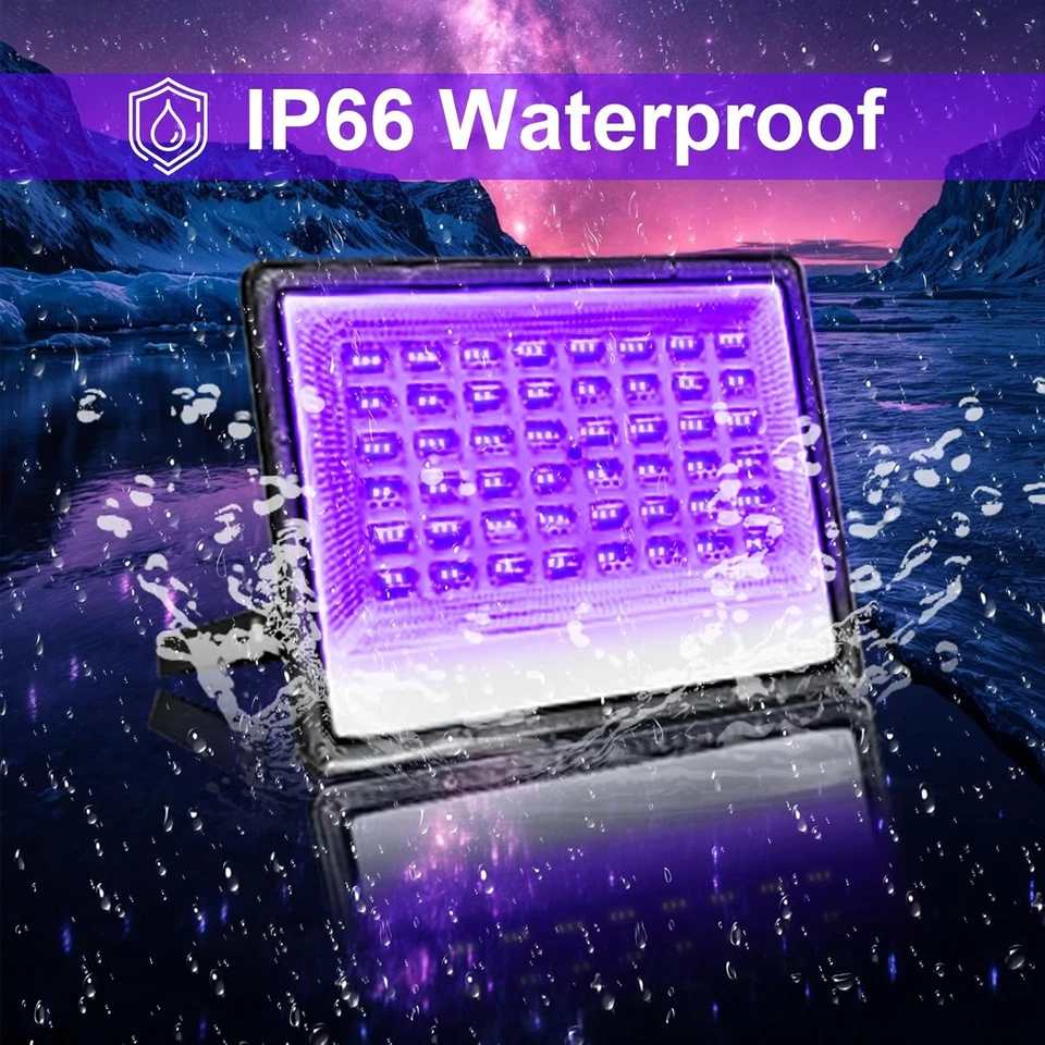 LED Luce Nera 100W, Faro UV LED IP66 Impermeabile Faretto UV, Lampada per Poster - Immagine 3 di 4