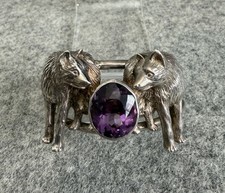Fabulous Carol Felley Double Wolf Cuff Amethyst Sterling Signed F91 Vintage