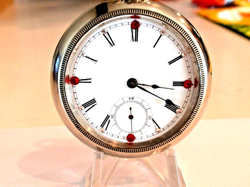 Large,18SZ Elgin Pocket Watch-Rhinestones Case 58mm-Sevised Runs Great-1892