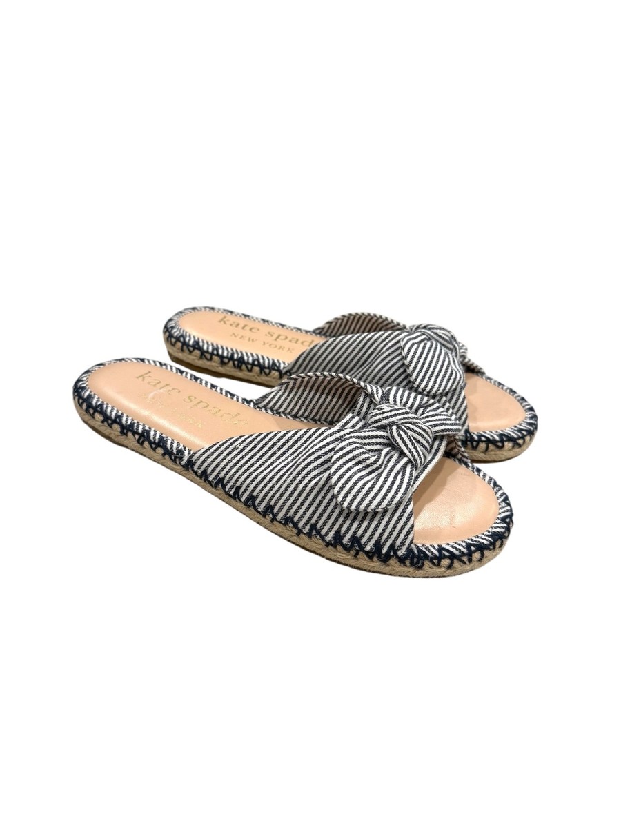 Kate Spade Shoes Womens Size Navy Espadrille Stripe Bow Slip On
