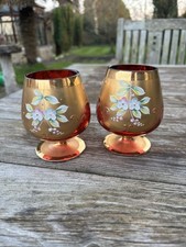 Coppia di grandi vetri brandy rossi di Murano veneziani boemi vintage alti 4"
