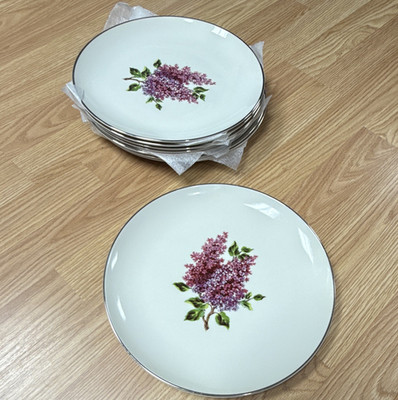 Fine Arts China Lilac Large dinner Plate, White Purple, Round Glossy (set-8)