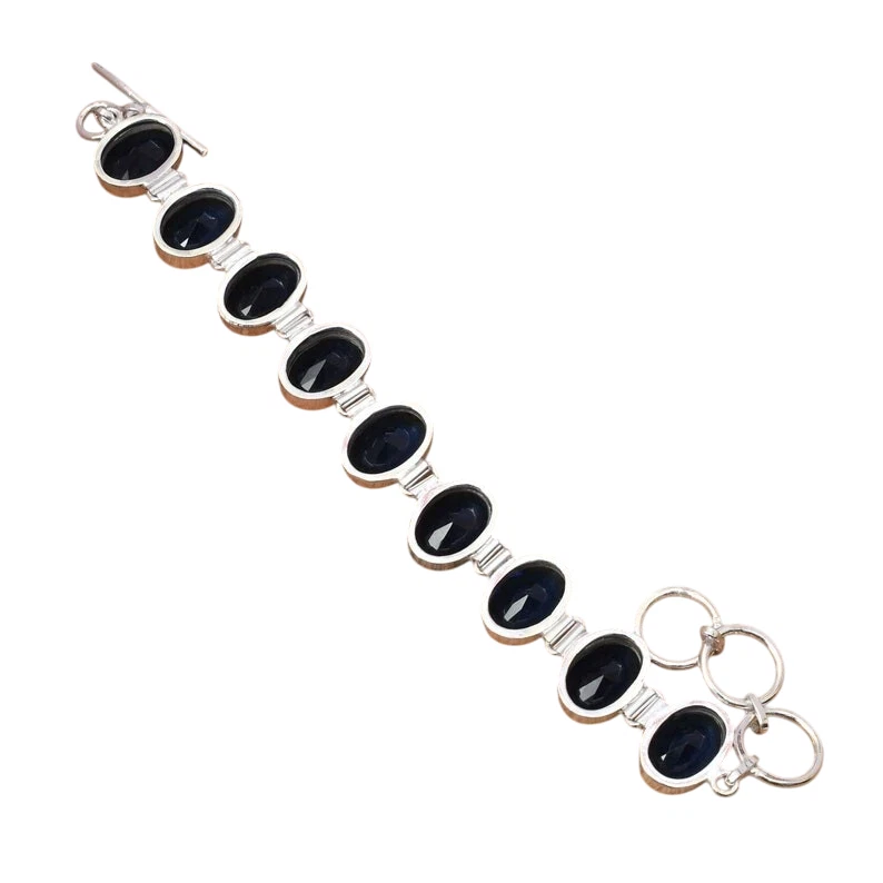 Brazalete de plata de ley 925 con piedras preciosas de zafiro azul hecho a mano tamaño-8" Foto 2 de 4