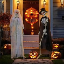 Halloween Skeleton Bride Groom,65" Life Size Full Body Posable Skeletons,Movable