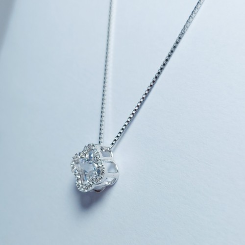 collana argento 925 donna rodio ciondolo pendente quadrifoglio zirconi brillanti - Picture 3 of 5