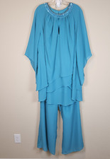 JJs House Jumpsuit Pantsuit 22 Chiffon Wedding MOB Formal Jade Teal Beaded Flowy