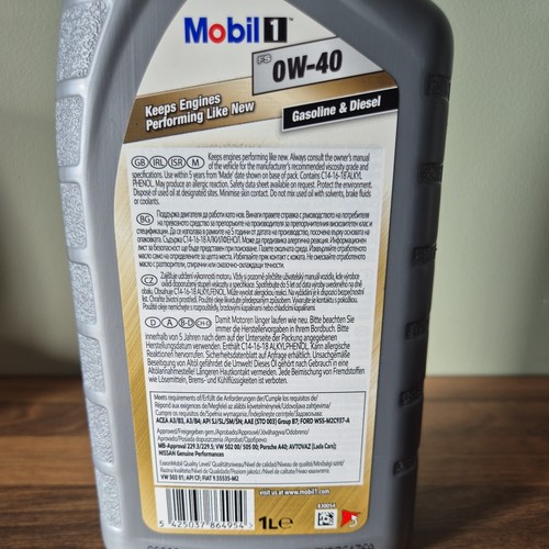 ENGINE OIL MOBIL 1 0W40 API CF SJ SL SM SN ACEA A3 B3 B4 FIAT 9.55535 M2 MB 2 - Picture 3 of 3