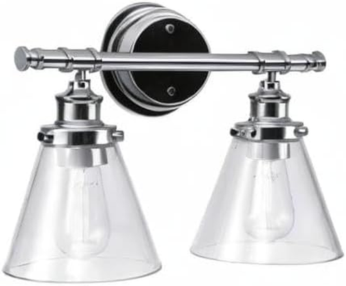 51412 Parker 2-Light Vanity Light, Chrome, Clear Glass Shades - Picture 9 of 9