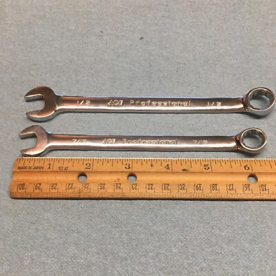 Nice! 2pc Lot 7/16  & 1/2  Ace Professional 12pt Comb. Wr. 25763 25764