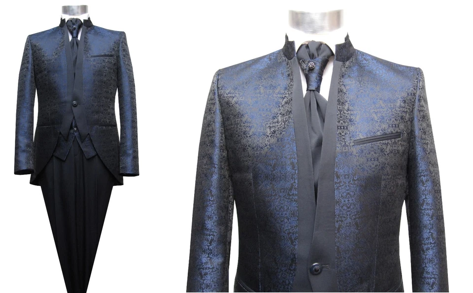 Stehkragen Herrenanzug + Weste + Plastron 4 teilig 56 Blau - Bild 2 von 4