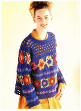 Crochet Pattern 1970's Oversize floral granny square sweater  44" in dk yarn15