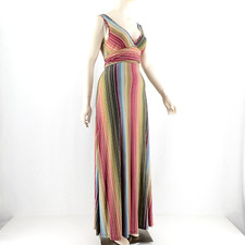 Forever 21 Dress Maxi Colorful Plunge Neckline Back Flowy Slipover Women Large