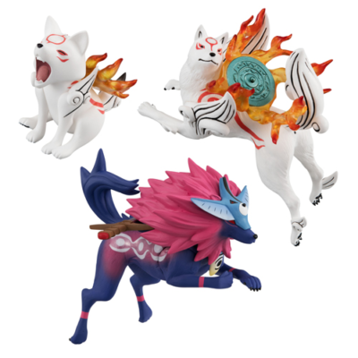 Okami Den Set of 3 Noodle Stopper Figure Amaterasu, Oki Okami Den Set of 3 Noodle Stopper Figure Amaterasu, Oki