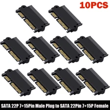 10X SATA 22P 7+15Pin Male Plug to SATA 22Pin 7+15P Female Jack Convertor Adapter