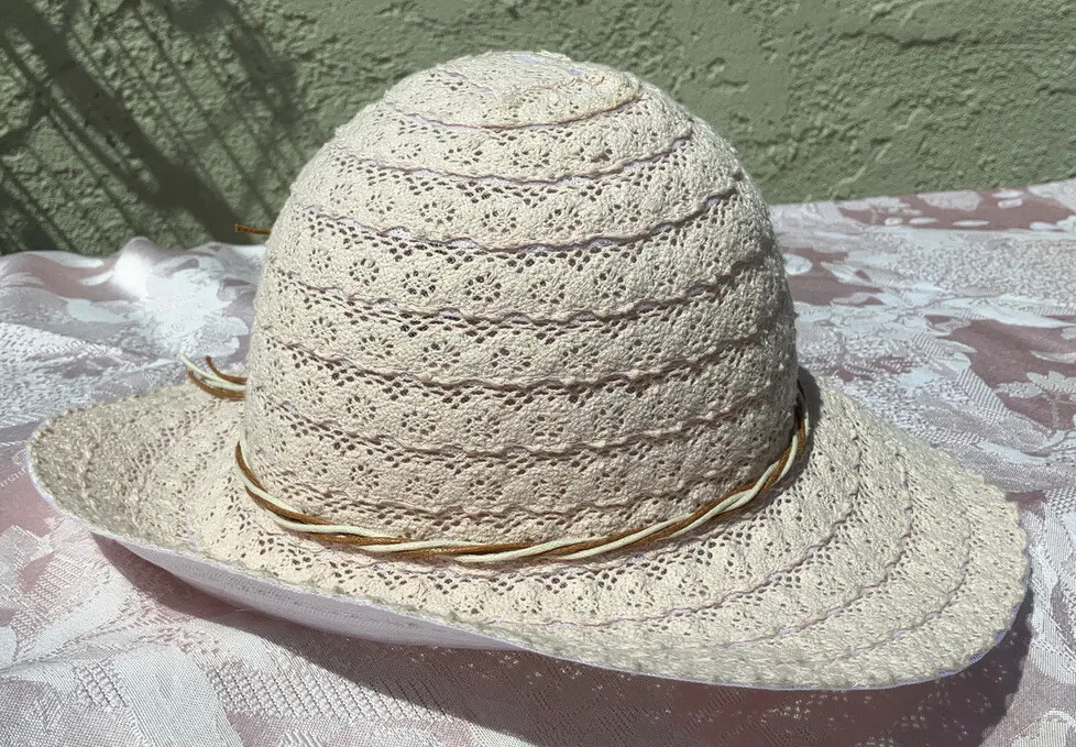 Women Jane & Berry Cream Lace Floppy Beach Sun Hat w Bow  display picture 3