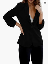 Women s Button Down Blazers Long Sleeve Open Front Jackets Pockets Sz XXL BLACK
