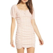 ASTR The Label Ruched Minidress Ivory and Pink Poppy Floral Print Size Small