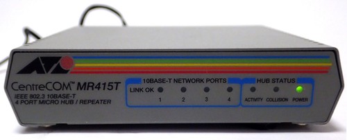 CentreCOM MR415T MICRO HUB / REPEATER 1EEE 802.3 10BASE-T 4 PORT w/ PWR ADAPTER - Picture 2 of 10