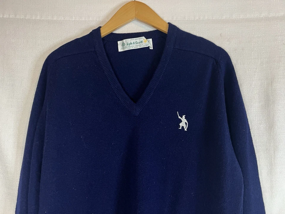 Suéter Vintage Lyle & Scott 100% Lana de Cordero Azul Talla 42 Foto 4 de 4