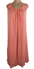 STUNNER Long Rare Vintage NIGHTGOWN Coral Pink Nylon Chiffon Double Layer Size S