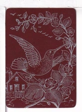 Single Playing Card Vintage Antique Lacquer "Hummingbird" HU-1-1 K, DKRed/Silver