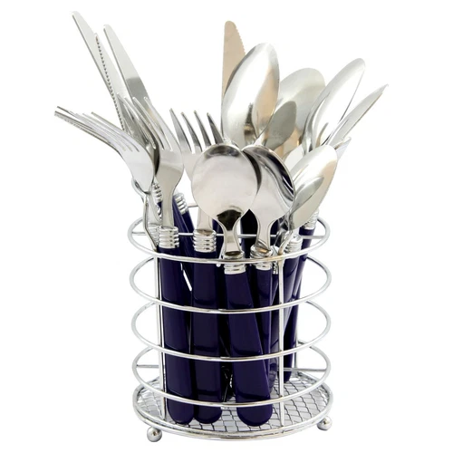 Gibson Sensations II 16 Piece Stainless Steel Flatware Set with Cobalt Handles