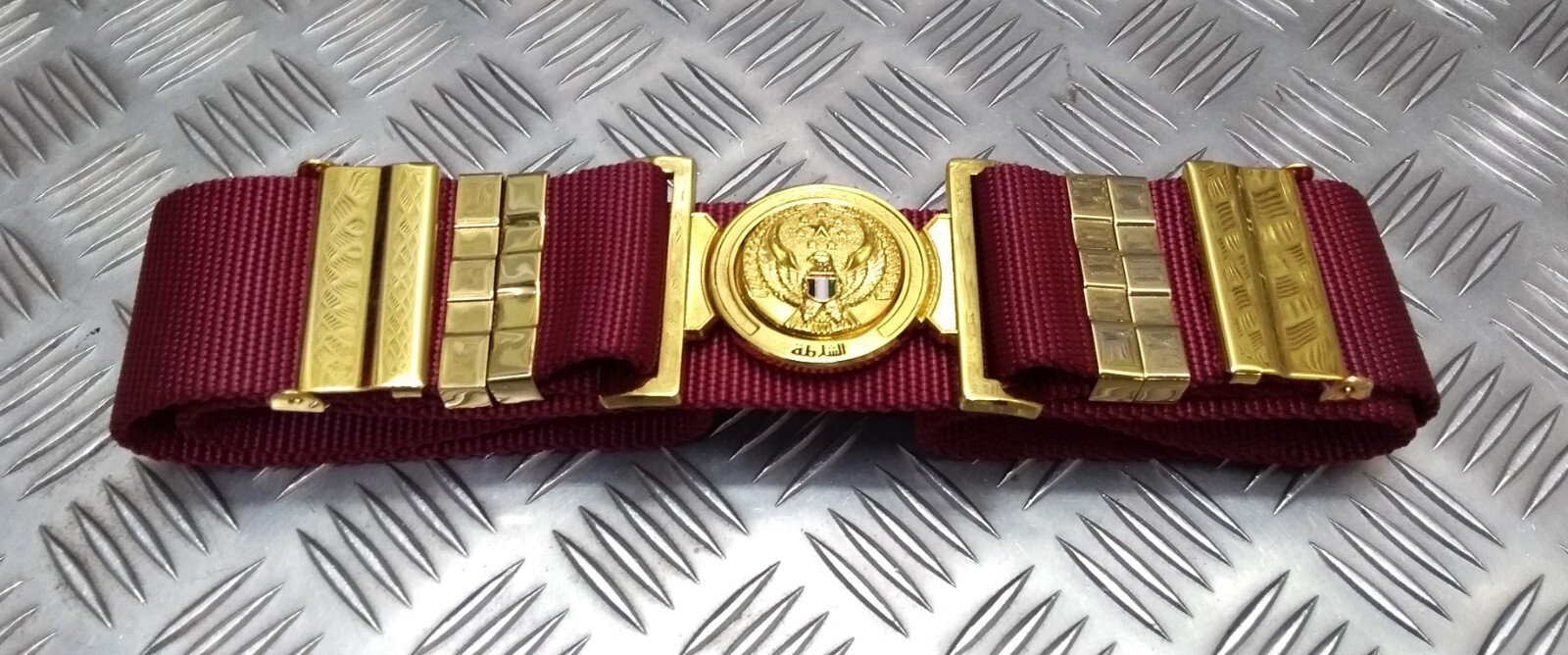 Abu Dhabi Belt Maroon Nylon With Insignia Buckle For Ceremonial & Parade Duties