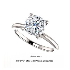 14KGold 1.10 Carat (6mm) Cushion Moissanite Forever One Ring (Charles & Colvard)